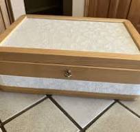 AGRESTI FOR NORDSTROM WOOD JEWELRY BOX w/ KEY, FABRIC INSET & ULTRA SUEDE LINING