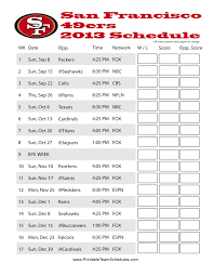 San Francisco 49ers 2013 Football Printable Schedule Dallas Cowboys Schedule Denver Broncos Schedule Broncos Schedule