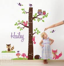 nursery vinyl wall decal woodland animals personalized growth chart