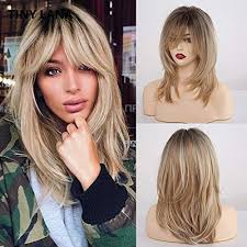 Test out blonde hairstyles with bangs by faking them. Alanhair Long Curly Blonde Women S Wigs Shoulder Length Synthetic Wigs For Women With Bangs 18 Inch Dark Root Light Blonde Hair Wigs For White Women Buy Online In Maldives At Maldives Desertcart Com Productid 172240270
