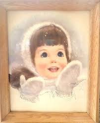 VTG Hand-Drawn Frances Hook Signed Snow Girl Blue Eyes Framed Art Nursery