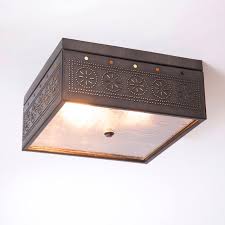 Do the absolute minimum job of replacing the square of drywall and cut a new hole in the repair for the round ceiling box. Irvin S Tinware 2 Light Flush Mount Square Ceiling Light With Chisel In Kettle Black