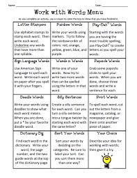 Work With Words Menu Pdf Google Drive Word Work Word Work Activities Words