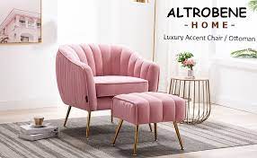 Dorado black small space outdoor dining chair. Amazon Com Altrobene Accent Chair Ottoman Set Modern Club Chair With Footstool For Living Room Bedroom Home Office Velvet Upholstered Curved Tufted Golded Finished Blush Pink Kitchen Dining
