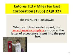Entores v miles far east corporation 1955 law case notes facts the claimants (in england) sent a telex offer to the defendants (in. Prepared By Norazla Abdul Wahab Ppt Video Online Download
