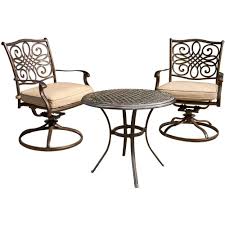 Hanover Traditions Aluminum Round Outdoor Bistro Set With 2 Swivel Rockers Protective Cover And Natural Outdoor Bistro Set Bistro Set Outdoor Fabrics Cushions