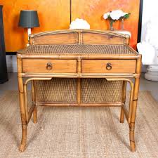 Adorable little vintage bamboo desk work space can expand just by pulling out the Vintage Bamboo Rattan Writing Desk Table Country Wicker Vinterior