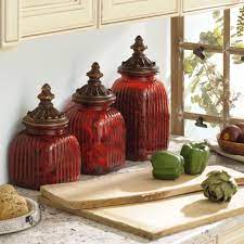 Red mason jar canisters rustic red canister set with soap dispenser distressed red mason jars red kitchen storage red kitchen canisters americanagloriana. Get Your Kitchen Organized With These Stylish Red Glass Canisters Red Kitchen Canisters Sunflower Kitchen Decor Kitchen Design Decor