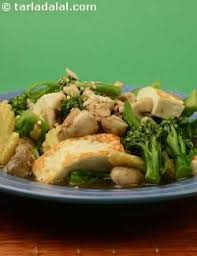 Stir Fried Paneer Broccoli Mushroom Baby Corn With Soya Sauce Recipe By Tarla Dalal Tarlad Indian Food Recipes Curry Recipes Indian Indian Snack Recipes