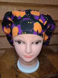 Fat Spooky Cats and Pumpkins (2 Prints) Surgical Scrub Bouffant Hat
