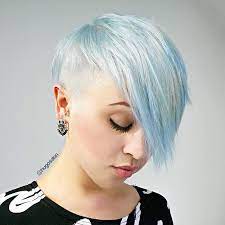 Baby Blue Short Haircut Submitted By Hugo Salon Blue Hair Color Light Blue Hair Color Hotonbeauty Com Light Hair Color Thick Hair Styles Light Blue Hair