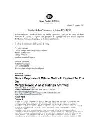Fitch ha tagliato il rating della banca popolare di milano portandolo a livello 'junk'. Banca Popolare Di Milano Outlook Revised To Pos On Euroborsa