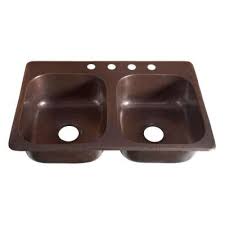 For kitchen sinks, there are standard undermount or drop in mounts in addition to farmhouse styles. Sinkology Raphael Drop In Handmade Pure Solid Copper 33 In 4 Hole Double Bowl Kitchen Sink In Antique Copper Kdf 3322ah The Home Depot Double Bowl Kitchen Sink Copper Kitchen Sink Sink