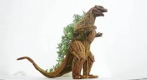 Golden Lizard Statues Godzilla Sculpture Autumn Leaves