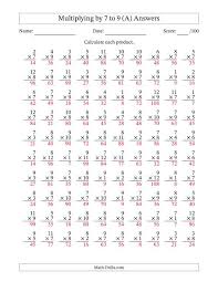 Improves dyscalculia, gives you the math help you need. Multiplying 1 To 12 By 7 To 9 100 Questions A