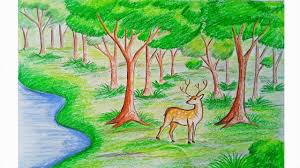 How To Draw Forest Scene Step By Step Very Easy Youtube Forest Drawing Landscape Drawings Forest Drawing Easy