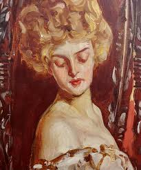 Albert Beck Wenzell -she is Enjoying the Tea Time C1911-oil Painting