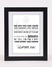 The One In Front Of The Gun Lives Forever Meaning Guns N Roses November Rain Printed Lyrics Poster Available In A4 And A3 Christmas Gift Ideas Rock November Rain Lyric Poster November Rain Lyrics