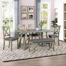 Chic Harper Bright Designs 6 Piece Rustic Style Dining Table Set Wood Kitchen Table Set Wit In 2020 Wood Kitchen Table Set Solid Wood Dining Set Kitchen Table Settings