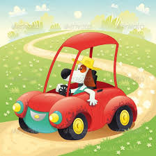 Funny Dog In A Car Cartoon Drawing For Kids Animal Design Illustration Car Cartoon