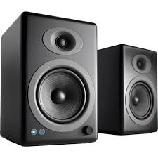 Rugged molded speaker cabinet housing features carry handles and caster wheels for easy transport Audioengine A5 Wireless Bluetooth Speaker System A5 Bt Blk B H