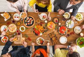 It's the perfect trifecta for the ultimate party dish. Friends Dinner Table Top View People Eat Healthy Food Together Home Party Stock Photo Picture And Royalty Free Image Image 81379657