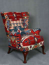 Handwoven Wool Kilim Wingback Armchair Sofa Chair Patchwork Furniture Armchair Wingback Chair Patchwork Furniture
