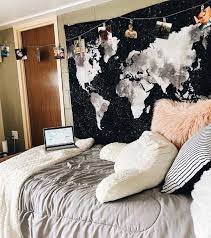 The Black Map Tapestry Dorm Room Designs Cute Dorm Rooms Dorm Room Inspiration
