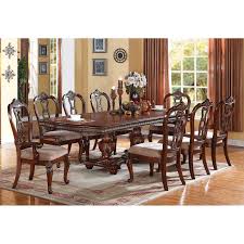 Acme Furniture Nathaneal 9 Piece Rectangular Dining Table Set Acm964 Double Pedestal Dining Table Dining Table Rectangular Dining Table