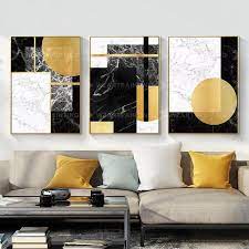 Framed Wall Art Set Of 3 Prints Geometric Gold Black Abstract Print On Canvas Gold Art Framed Large Wall Art Pictures Printable Art Prints Pittura Pareti Grande Arte Della Parete Foto Artistiche