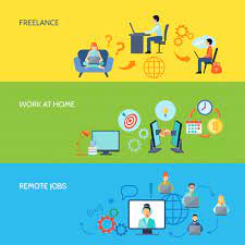 Over the last few years, working from home was growing as an alternative to traditional office jobs. Free Vector Freelance Online Work At Home And Remote Jobs Flat Color Banner