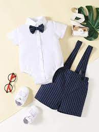 Baby Boy Bow Tie Shirt Bodysuit Stripe Suspender Shorts Shein Eur