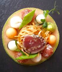 Zweierlei Thunfisch Wasserkastanie Melone Udonnudeln Wasserkastanien Melone Kochen