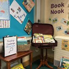 Miss V Classroom Book Nook It S Still A Working Progress But This Is My Reading Corner The Suitcase Was 1 And Miss Kindergarten Teacher Books Classroom Books