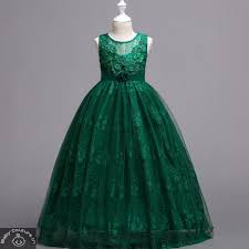Emerald Green Lovely Lace Kids Gown Gowns For Girls Ball Gowns Emerald Green Dress Long