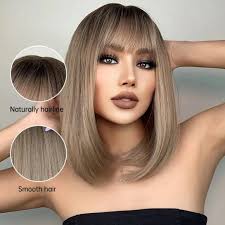 Blonde Ombre Wig With Bangs 16in.