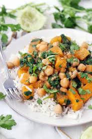 Spicy Moroccan Butternut Squash Chickpea And Spinach Stew Recipe Veggie Recipes Healthy Chickpeas Spinach Recipe Butternut Squash