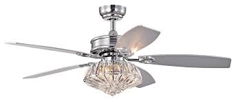 Ceiling fan with lamp and remote control hunter dante 112 cm brushed chrome. 48 Indoor Chrome 5 Reversible Blade Ceiling Fan Crystal Drum Light Kit Glam Traditional Ceiling Fans By Edvivi Llc