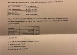 Solved Wilson Manufacturing has provided you with the