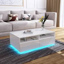 Extensive table lamp buying guide. Undranded Modern High Gloss Coffee Tea Table With Led Light 4 Storage Drawers Sofa Table With Open Case For Living Room Furniture 85 X 56 X 35cm White Buy Online In Dominica