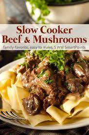 Lightened Up Slow Cooker Beef Mushrooms Is An Easy Healthy Delicious Low Calorie Beef Stroganoff Easy Slow Cooker Beef Stroganoff Recipe Slow Cooker Beef
