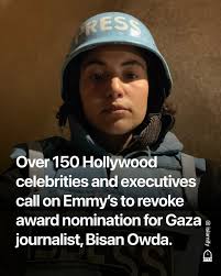 Over 150 Hollywood celebrities and executives singed a letter urging  Bisan's nomination for the Emmy's to be revoked. The list of celebrities  includes actresses; Debra Messing, Emmanuelle Chriqui and Selma Blair. Bison
