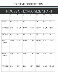 House Of Lords Men Size Chart