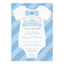 Two Little Feet Baby Shower Invitation Bow Tie Invitation Zazzle Com Blue Baby Shower Invitations Baby Shower Invitations Baby Shower