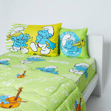 طقم لحاف بطبعات السنافر 4 قطع أصفر