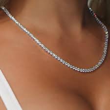 3mm White Gold Signature Tennis Necklace In 2021 Tennis Necklace Diamond Tennis Necklace Silver Necklace Prom