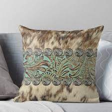 You could have pillows on your sofa, bed, floor and armchair, and still not feel like it's too much! Rustic Brown Cowhide Teal Western Country Tooled Leather Throw Pillow By Lfang77 In 2021 Leather Throw Pillows Cowhide Decor Western Home Decor