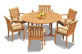 Teakstation 6 Seater Gradea Teak Wood 7 Pc Dining Set 60 Round Dining Table And 6 Somerset Stacking Arm Captain Chairs Tsdsssm 3 Click The Visit Button For De Dengan Gambar