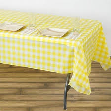 Buffalo Plaid Tablecloth 54 X 108 White Yellow Rectangular Spill Proof Tablecloths Disposable Checkered Plastic Vinyl Waterproof Tablecloths In 2020 Plastic Table Covers White Plastic Table Plastic Tables