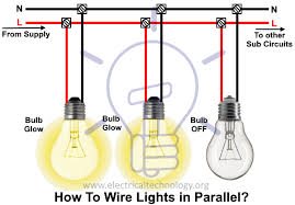 In new wiring, when running a new circuit from the main panel in the basement to multiple rooms upstairs, what is the most efficient way to wire lights in each room so they are 1.) on the same circuit and 2.) controlled by an individual switch in each room? How To Wire Lights In Parallel Switches Bulbs Connection In Parallel